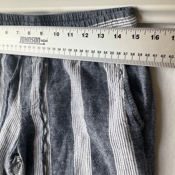 Old Navy Women Casual Pants size S Linen Rayon Elastic Waist Stripes Blue White - Picture 2 of 10
